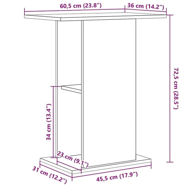 vidaXL akvariebord 60,5x36x72,5 cm konstrueret træ sort egetræsfarve