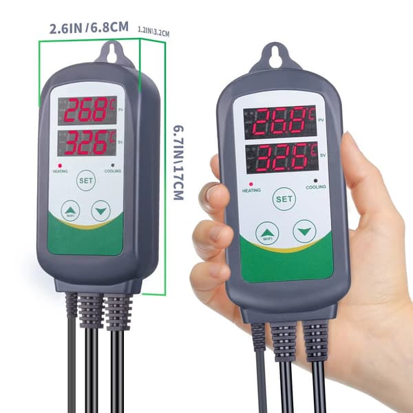 digital temperaturregulator med dubbla displayfönster, dubbel reläutgång, plug and play, säker och pålitlig