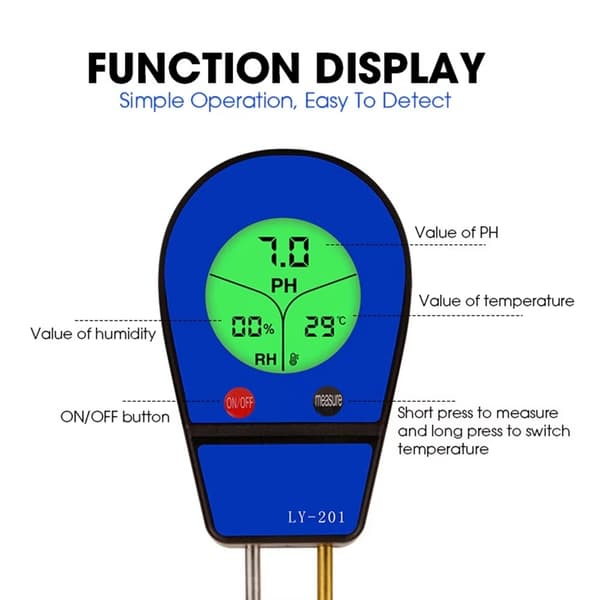 Digital Soil Tester 3i1 Temperatur Fuktighet PH Meter Surhetsanalysator