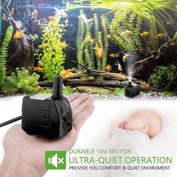Mini vattenpump (10W), fontänpump med 1,5 m strömkabel, för akvarium, damm, fontän, statyer