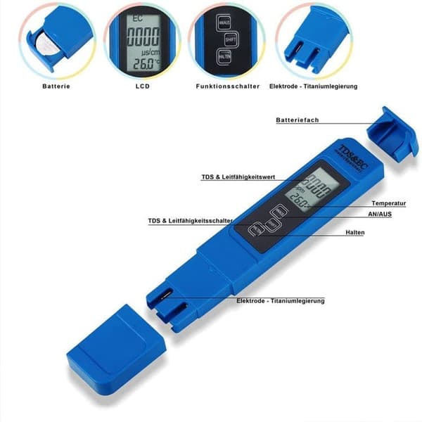 OBOSOE 3-i-1 digital detektortest for vandkvalitet – LCD TDS EC TEMP vandmålingstestpen