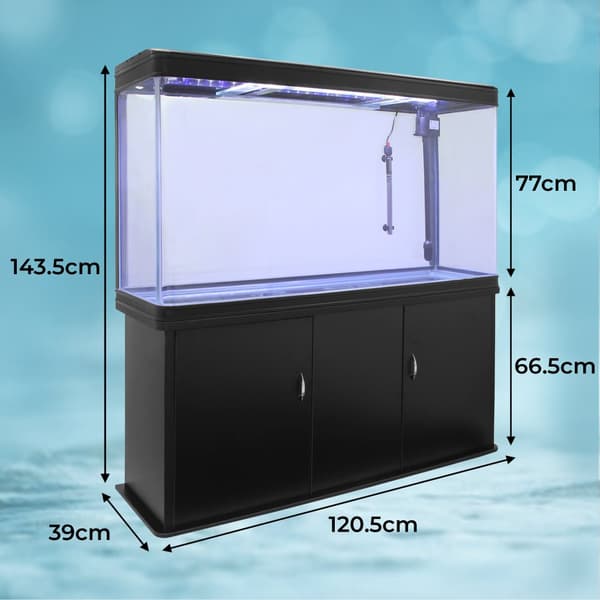 300 L Akvarium med Skåp Svart Möbelakvarium Natursand Akvarieskåp Skåpakvarium Akvarier 300W Doppvärmare 1800 L Filter Inbyggd Luftpump LED Belysning