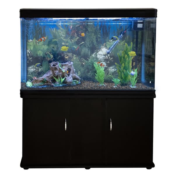 300 L Akvarium med Skåp Svart Möbelakvarium Natursand Akvarieskåp Skåpakvarium Akvarier 300W Doppvärmare 1800 L Filter Inbyggd Luftpump LED Belysning