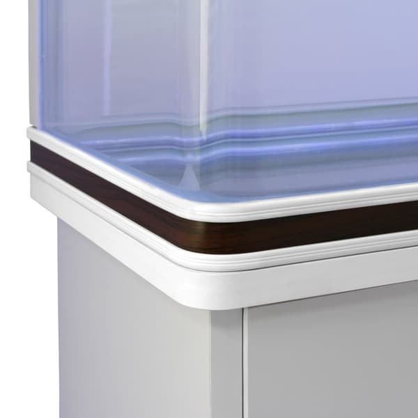300 L akvarium med Hvidt Kabinet, Tilbehør og Sort Sand | Akvarieskabe, Sand, Dekorationer, Planter, Dyppevarmer, Filter, Luftpumpe, Belysning