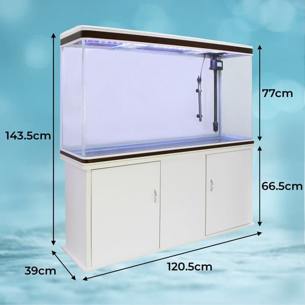 300 L Akvarium med Skåp Vitt Möbelakvarium Natursand Akvarieskåp Skåpakvarium Akvarier 300W Doppvärmare 1800 L Filter Inbyggd Luftpump LED Belysning