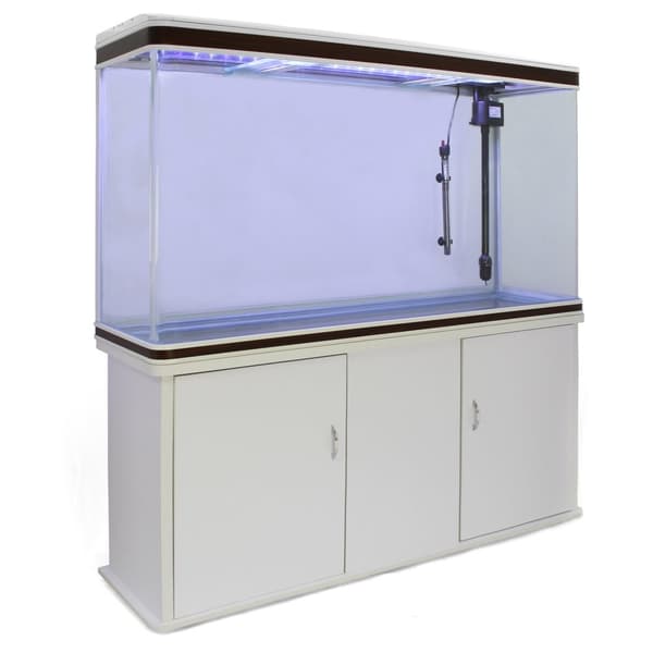 300 L Akvarium med Skåp Vitt Möbelakvarium Vit Sand Akvarieskåp Skåpakvarium Akvarier 300W Doppvärmare 1800 L Filter Inbyggd Luftpump LED Belysning