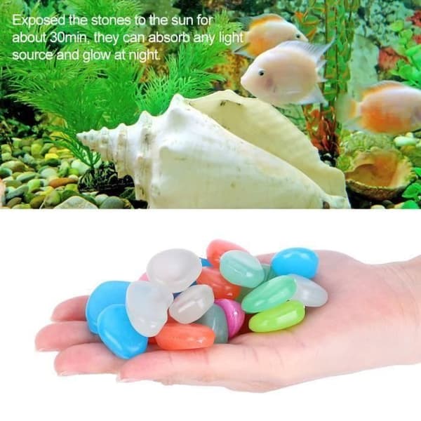 RA09097-Fluorescerande Pebbles Fish Tank Fluorescerande Bright Luminous Pebbles Ljusande stenar för akvariedekorationStor