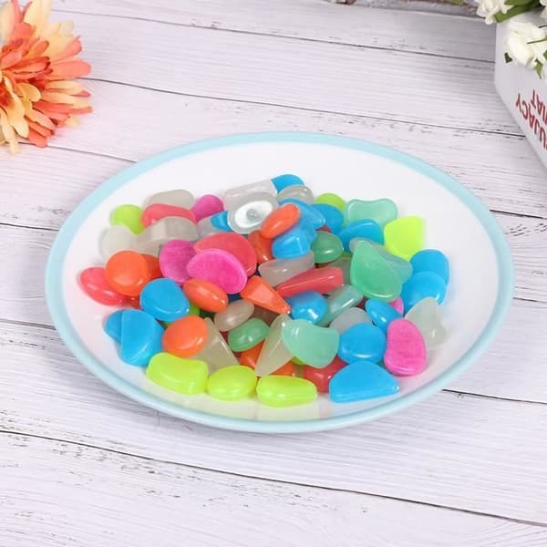 Sonew Fluorescerande Pebbles Fish Tank Fluorescerande Ljus Lysande Pebbles Lysande stenar för akvariedekoration (stor