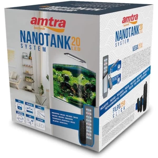 Amtra NANOTANK, Glasakvarium Utrustat med LED och pump, 18L, Mått 25x25x30cm - A2101388
