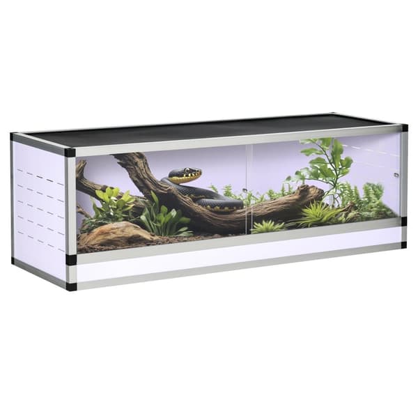 Reptil Avlskasse, Terrarium, 120x40x40 cm, Hvid+Sølv+Sort