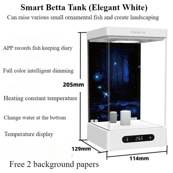 Smart Betta Tank, 2L volumen, kompakt design, temperaturvisning,MedUden luftpumpe