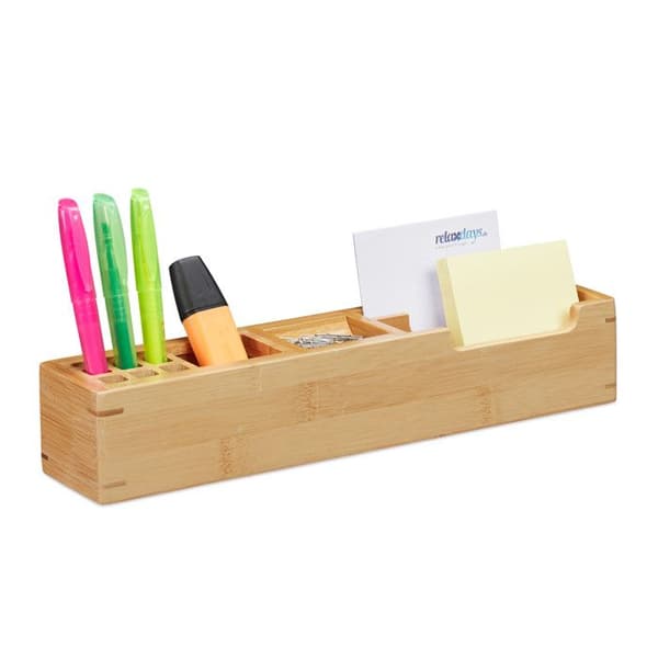 Relaxdays Bamboo Desk Organizer Box 11 Penna Förvaring Organization Supplies Notes 6x32x7cm, Nature