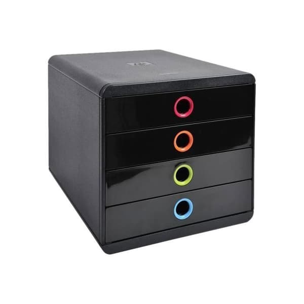 Förvaringslåda med lådor - Exacompta - Iderama POP-BOX A4+ - 4 lådor - Svart, Arlequin - Ultra-styv