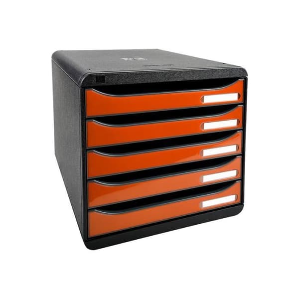 Klassificeringslåda med lådor - Exacompta - BIG-BOX PLUS Classic A4+ - 5 lådor - Svart, glänsande mandarin