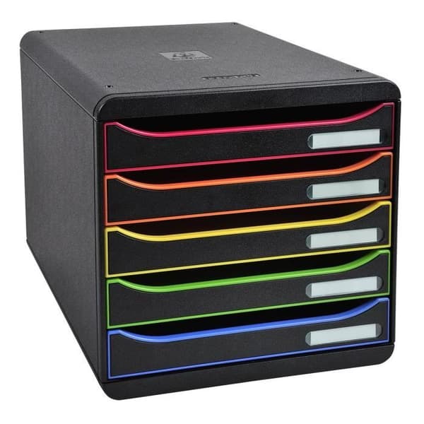 EXACOMPTA Big Box Plus Arkivmodul 5 lådor - 347 x 278 x 271 mm - Opak polystyren Svart/Harlekin