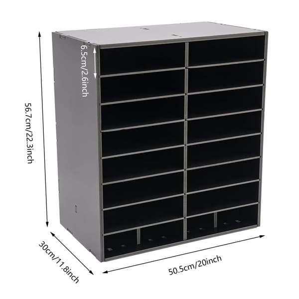 16-Slot Filorganisator, Holdbar PVC-konstruktion, Justerbar niveauafstand,sort