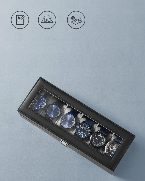 Klockbox med glasskydd Box för 6 klockor Organizer