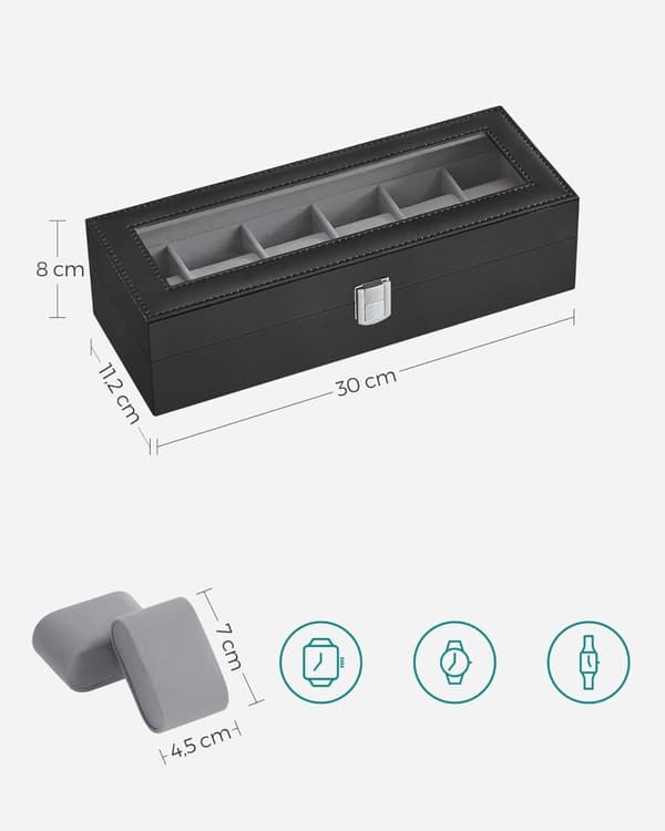 Klockbox med glasskydd Box för 6 klockor Organizer