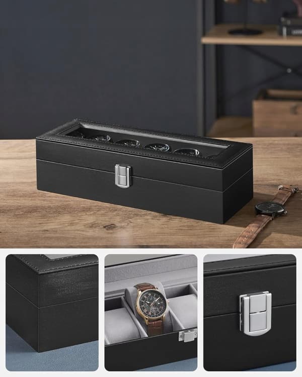 Klockbox med glasskydd Box för 6 klockor Organizer