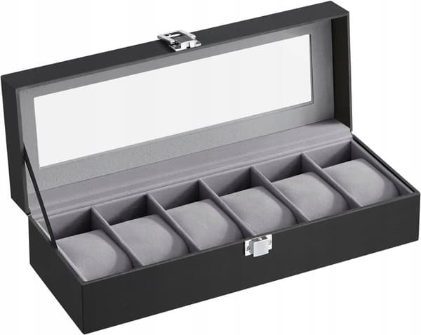 Klockbox med glasskydd Box för 6 klockor Organizer
