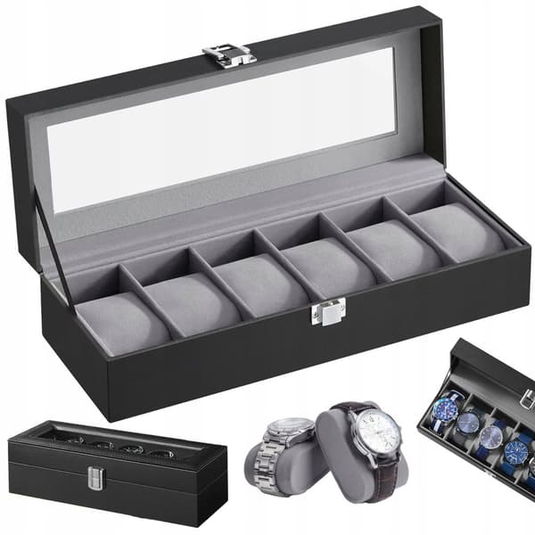 Klockbox med glasskydd Box för 6 klockor Organizer