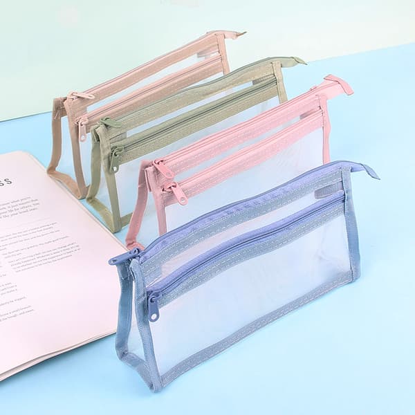 INF Transparent meshpennfodral, kaki - stor kapacitet med dubbla lager