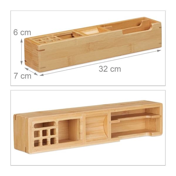 Relaxdays Bamboo Desk Organizer Box 11 Penna Förvaring Organization Supplies Notes 6x32x7cm, Nature
