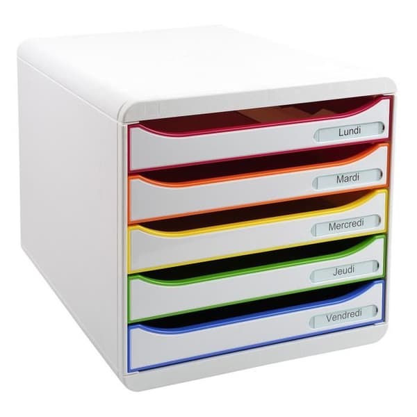 EXACOMPTA Big Box Plus Arkivmodul 5 lådor - 347 x 278 x 271 mm - Opak polystyren Vit/Harlekin