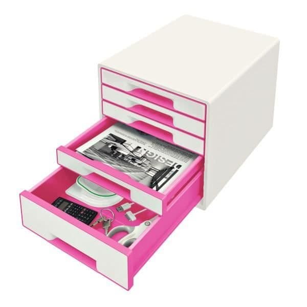 Klassificeringsblock - LEITZ - WOW - Metallisk rosa - 5 lådor - Blank yta - A4 max