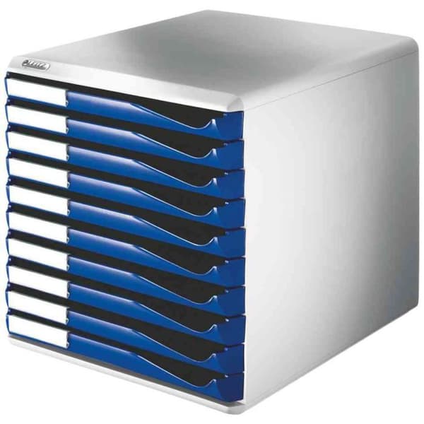 Arkivmodul, 10 lådor, ljusgrå/blå