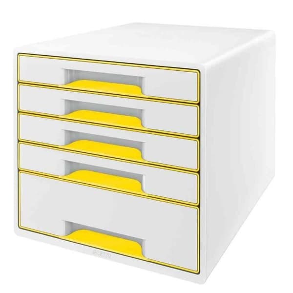 WOW CUBE arkivblock, 5 lådor, vit/gul
