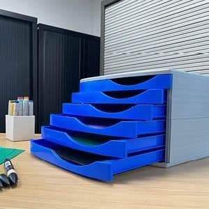 Arkivmodul med 6 små lådor - JALEMA - Blå, Ljusgrå - A4 - 375 x 300 x 216 mm