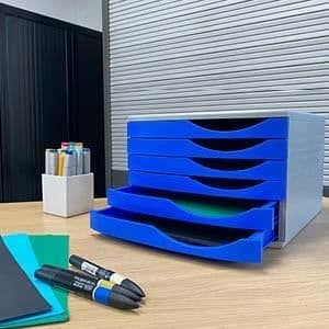 Arkivmodul med 6 små lådor - JALEMA - Blå, Ljusgrå - A4 - 375 x 300 x 216 mm