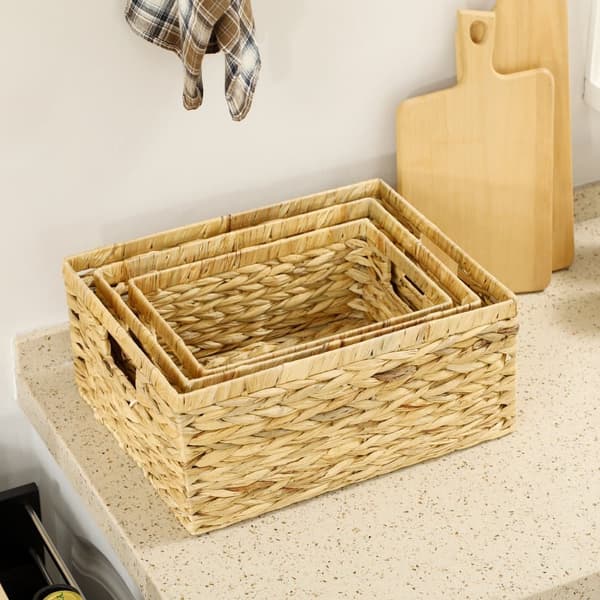 Förvaringskorgset, 3er-Set, 40x30x18 cm, Naturträ