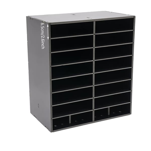 16-Slot Filorganisator, Holdbar PVC-konstruktion, Justerbar niveauafstand,sort