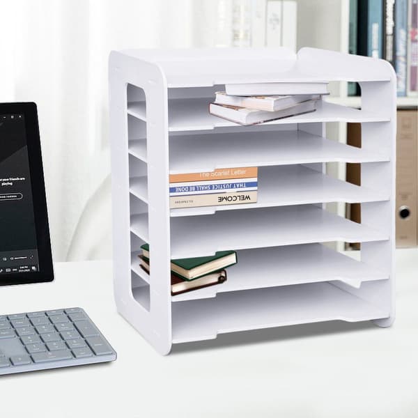Skrivebordsfilorganisator, 7-lags opbevaring, holdbart PVC-materiale
