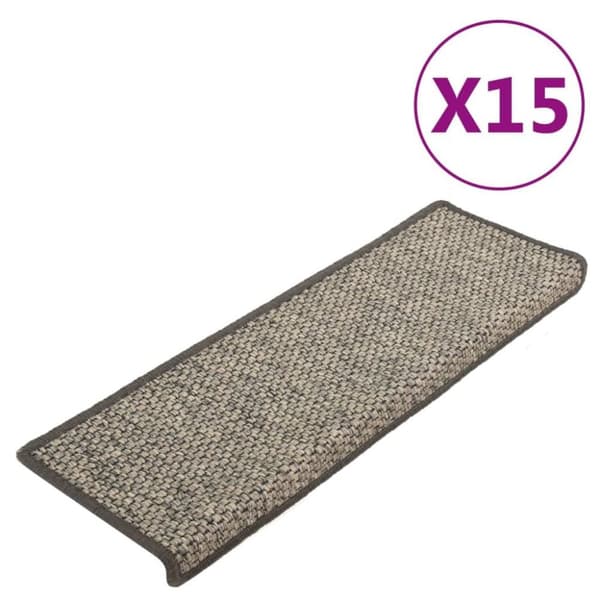 vidaXL Selvklebende trappematter sisal 15 stk 65x21x4 cm grå og beige