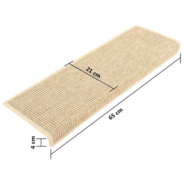 vidaXL Selvklebende trappematter sisal 15 stk 65x21x4 cm lys beige