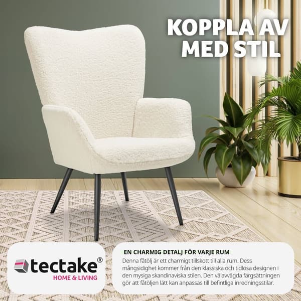Fåtölj Hygge, ergonomisk, belastningskapacitet 150 kg - Utan pall, Bouclé kräm/svart