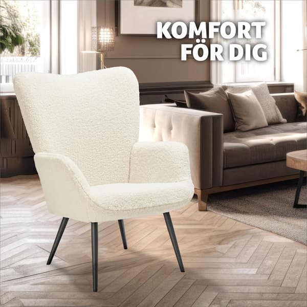 Fåtölj Hygge, ergonomisk, belastningskapacitet 150 kg - Utan pall, Bouclé kräm/svart
