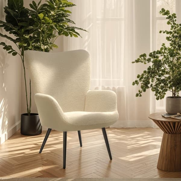 Fåtölj Hygge, ergonomisk, belastningskapacitet 150 kg - Utan pall, Bouclé kräm/svart