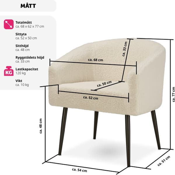 Fåtölj Mysig beige, tjock stoppning med bouclé-tyg - creme