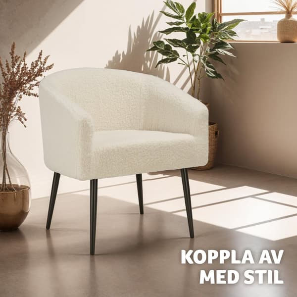 Fåtölj Mysig beige, tjock stoppning med bouclé-tyg - creme