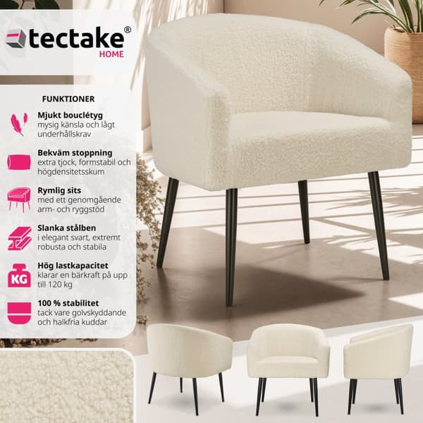 Fåtölj Mysig beige, tjock stoppning med bouclé-tyg - creme