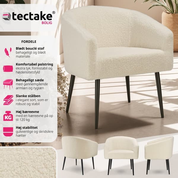 Stol Mysig beige, med bouclé-stof - creme