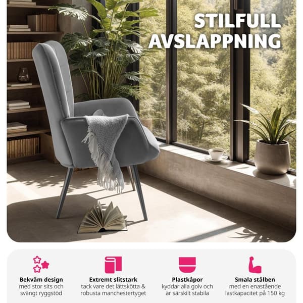 Fåtölj Hygge, ergonomisk, belastningskapacitet 150 kg - Utan pall, Fin manchester antracit/svart