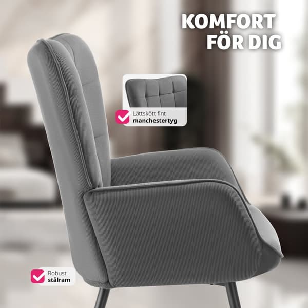 Fåtölj Hygge, ergonomisk, belastningskapacitet 150 kg - Utan pall, Fin manchester antracit/svart