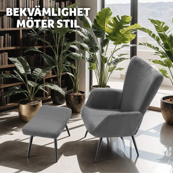 Fåtölj Hygge, ergonomisk, belastningskapacitet 150 kg - Med pall, Bred manchester antracit/svart