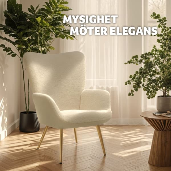 Fåtölj Hygge, ergonomisk, belastningskapacitet 150 kg - Utan pall, Bouclé kräm/guld