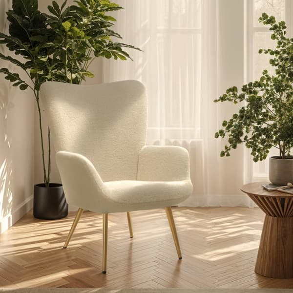 Fåtölj Hygge, ergonomisk, belastningskapacitet 150 kg - Utan pall, Bouclé kräm/guld